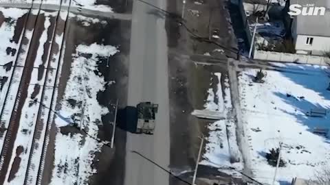 Moment Ukrainian armed forces ambush Russian transport outside Kharkiv