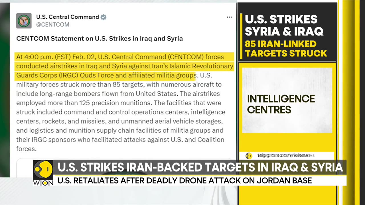 US retaliates after deadly attack on Jordan base, strikes Iran-backed targets in Iraq & Syria | WION