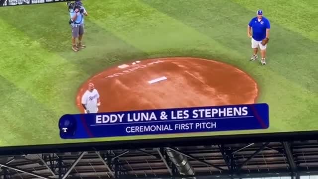 CCSO Deputy Eddy Luna throws first pitch at Rangers game