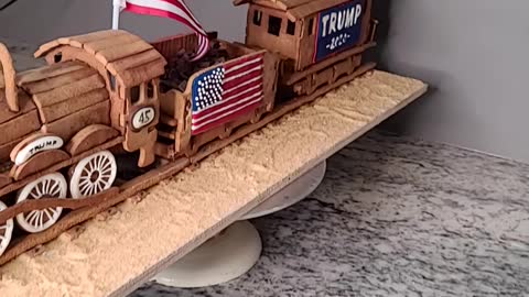 Gingerbread Trump Train and Stutue of Liberty