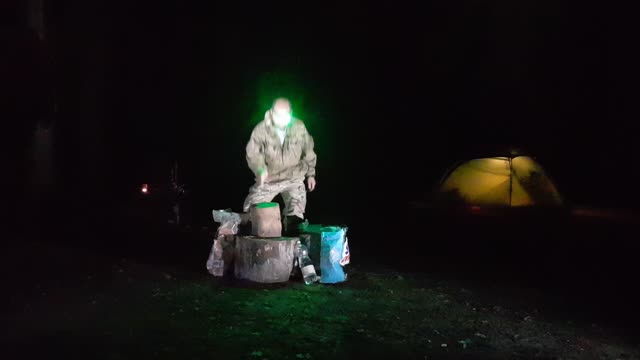 Audio test ..position test. Chopping firewood at night