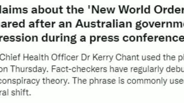 Australian Health Chief Say " New World Order"