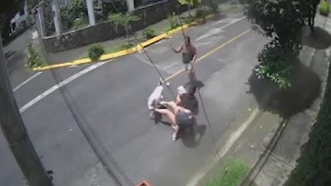 Man saves girl from dog attack using a standing alone