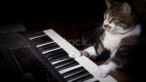 Funny Cat Plays a Keyboard, Organ or Piano