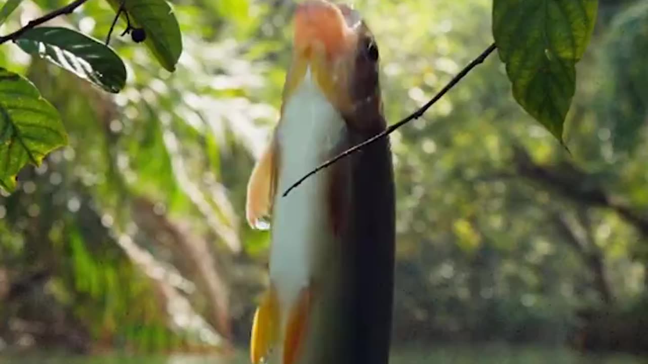 The Piraputanga fish hunting out of water