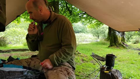 Under the tarp. Riverside. Wildcamping. Dartmoor