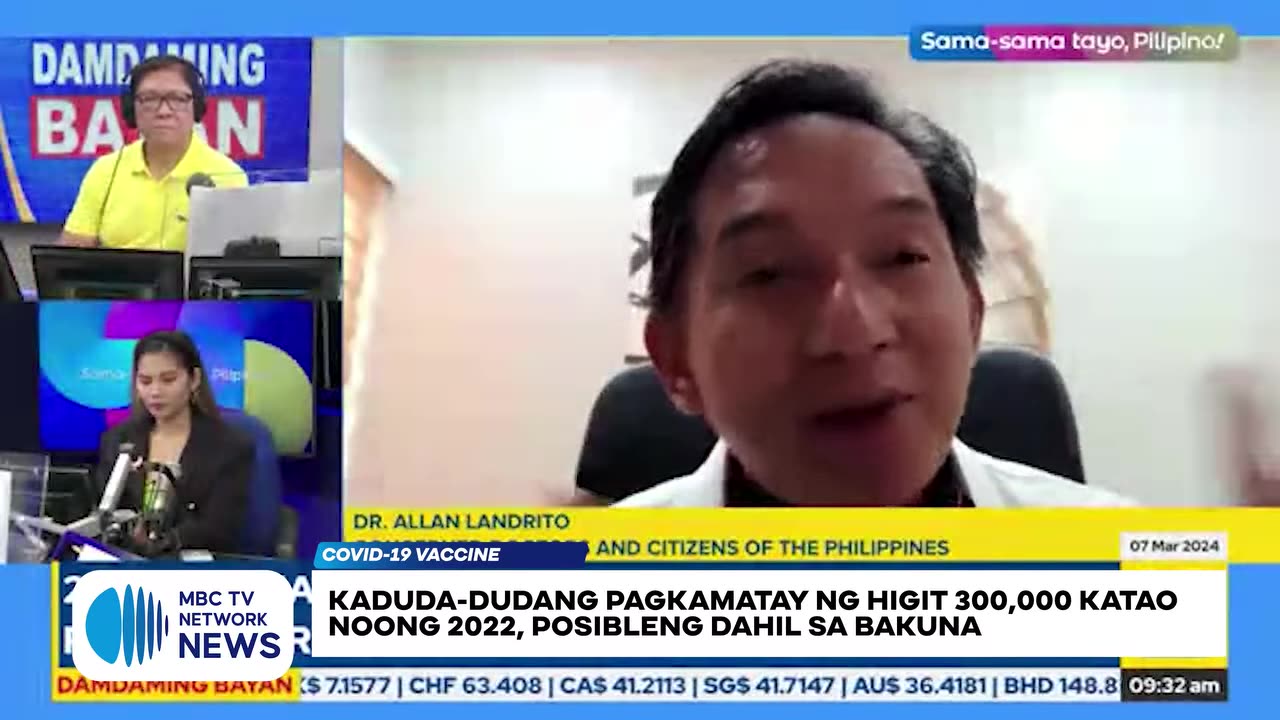 In this MBC TV interview, CDC Ph's Dr Allan Landrito opines on the possibility that the COVID jabs could be to blame for the Philippines' more than 300,000 still unexplained excess deaths in 2022