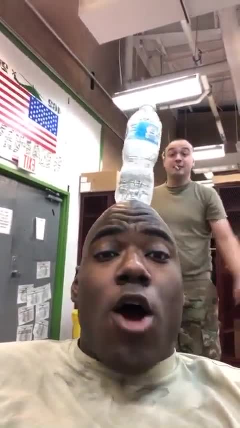 Epic bottle flip trick shot military style