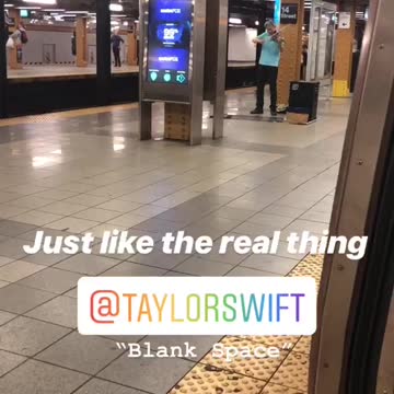 Man blue hair blue shirt violin subway station