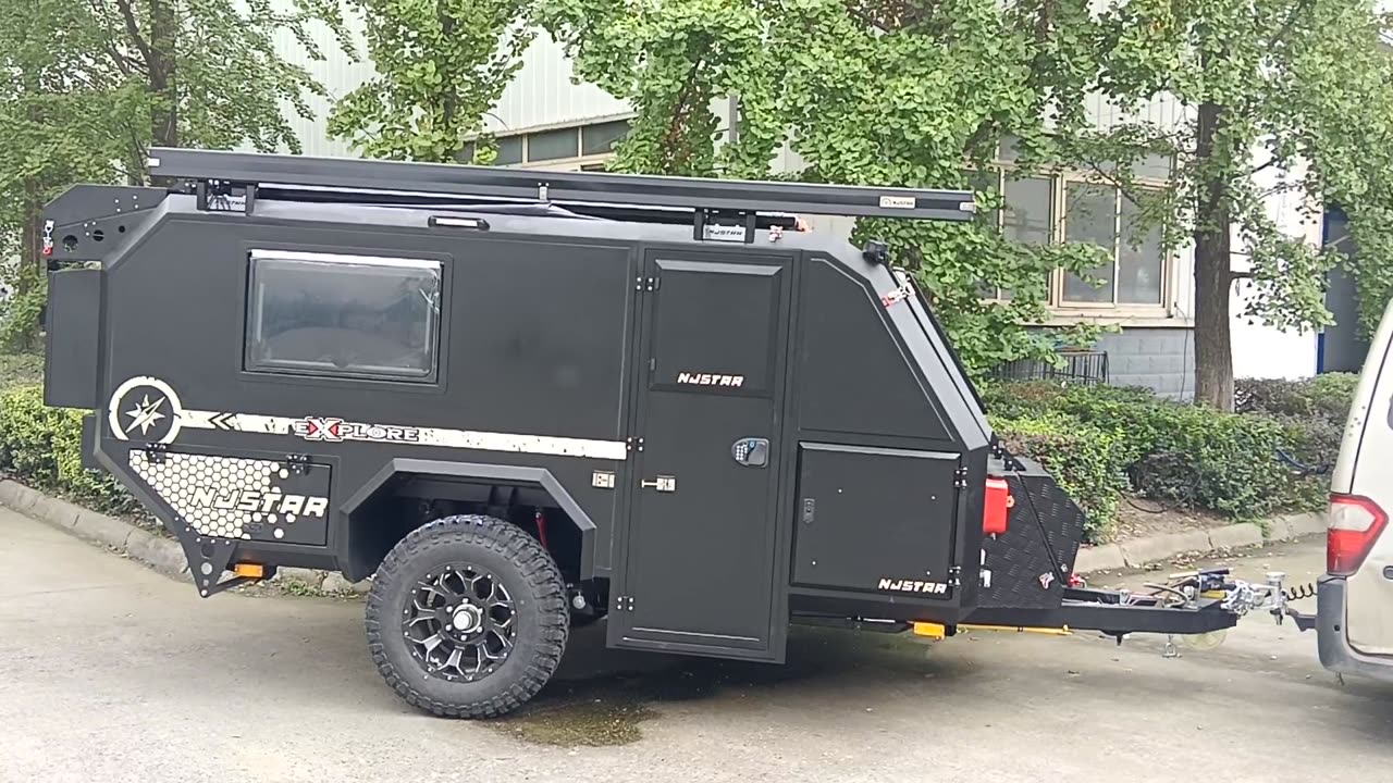 Custom unique matte black njstar rv off road explorer travel trailer with Australian hitch