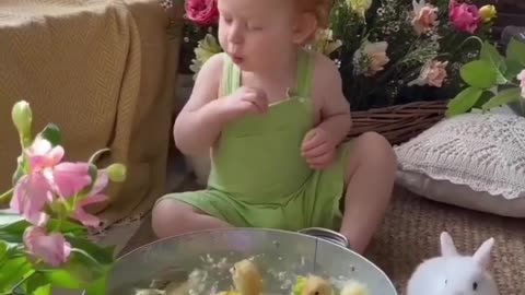 Cute babies having fun with pets