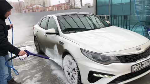 Мойка грязной машины - пена, воск, осмос. Car wash thick foam Kia Optima GT