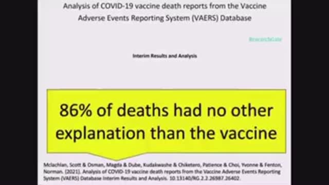 86% of VAERS reported C19 vax related deaths had no other explaination