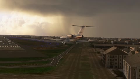 Airplane Landing with Lightning