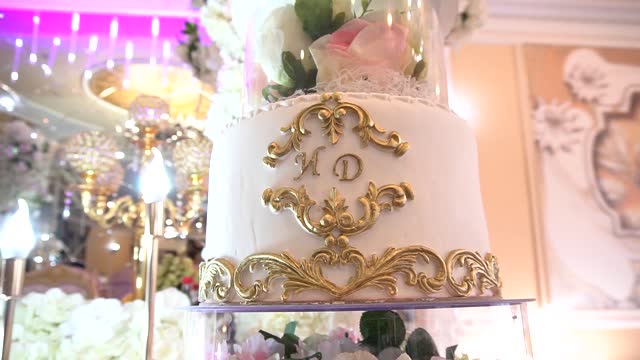 wedding cake beautiful white multiple floors beautifully decorated with initials