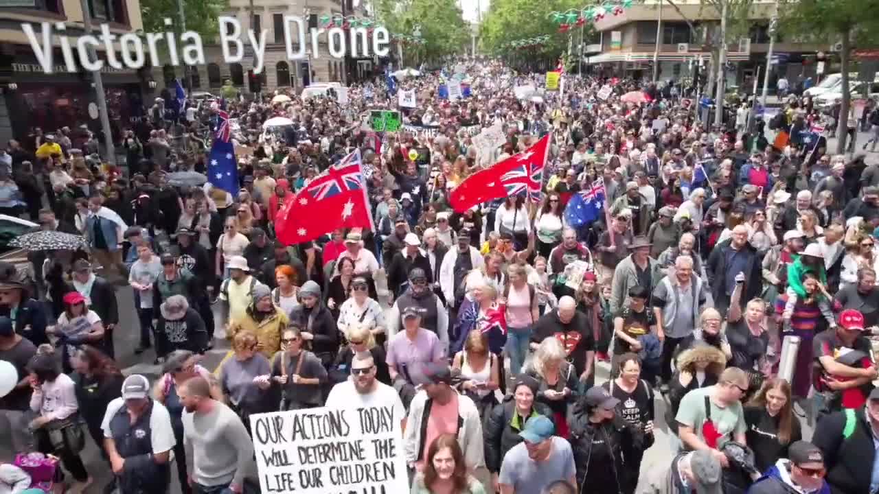 Drone shot: Melbourne / Australia Rally - RISE UP! Stop Pandemic Bill - 13.11.2021