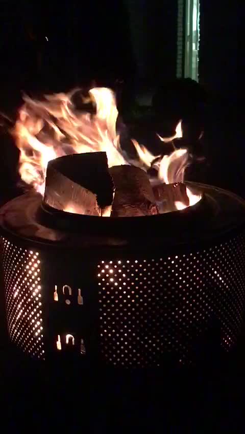 Outdoor fireplace from an old washing machine