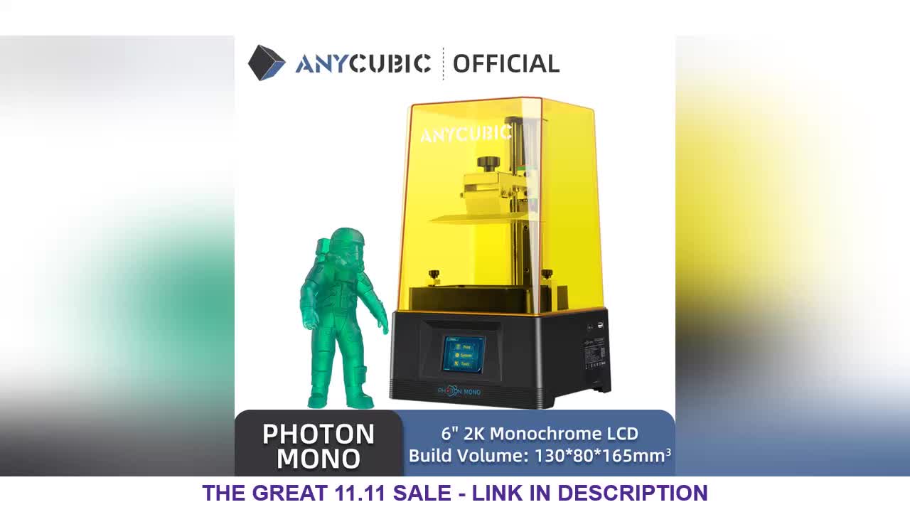 ANYCUBIC Photon Mono 3D Printer UV Resin Printers with 6 inch 2K Monochrome LCD Screen Fast Printing