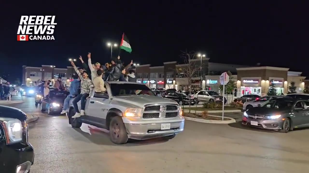 Hamas supporters celebrating on the streets of Canada last night.