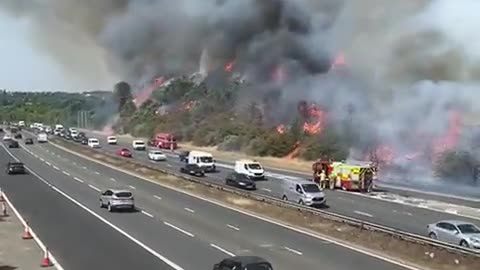 Large brush fire breaks out along highway in Dartford, just outside London