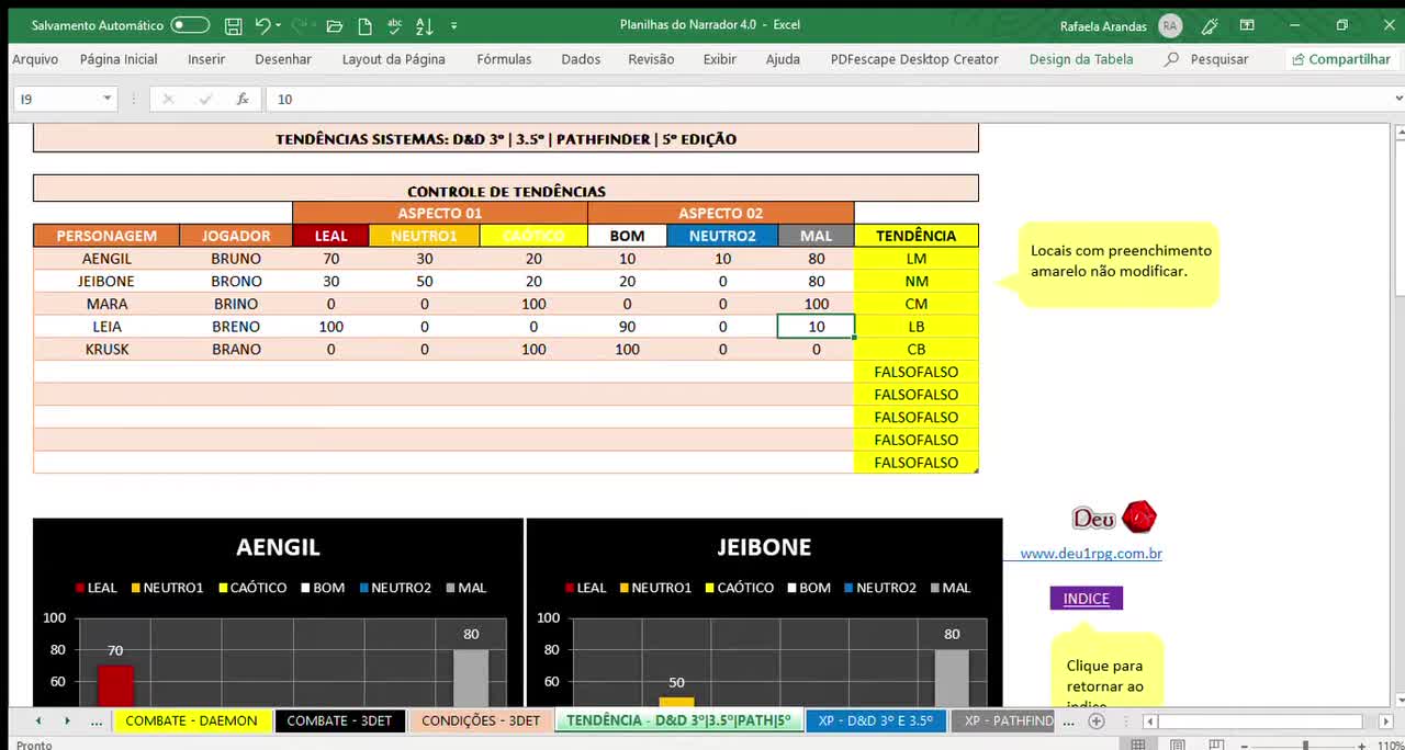 Deu1 RPG - Planilhas do Narrador Versão 4.0 - Explanada