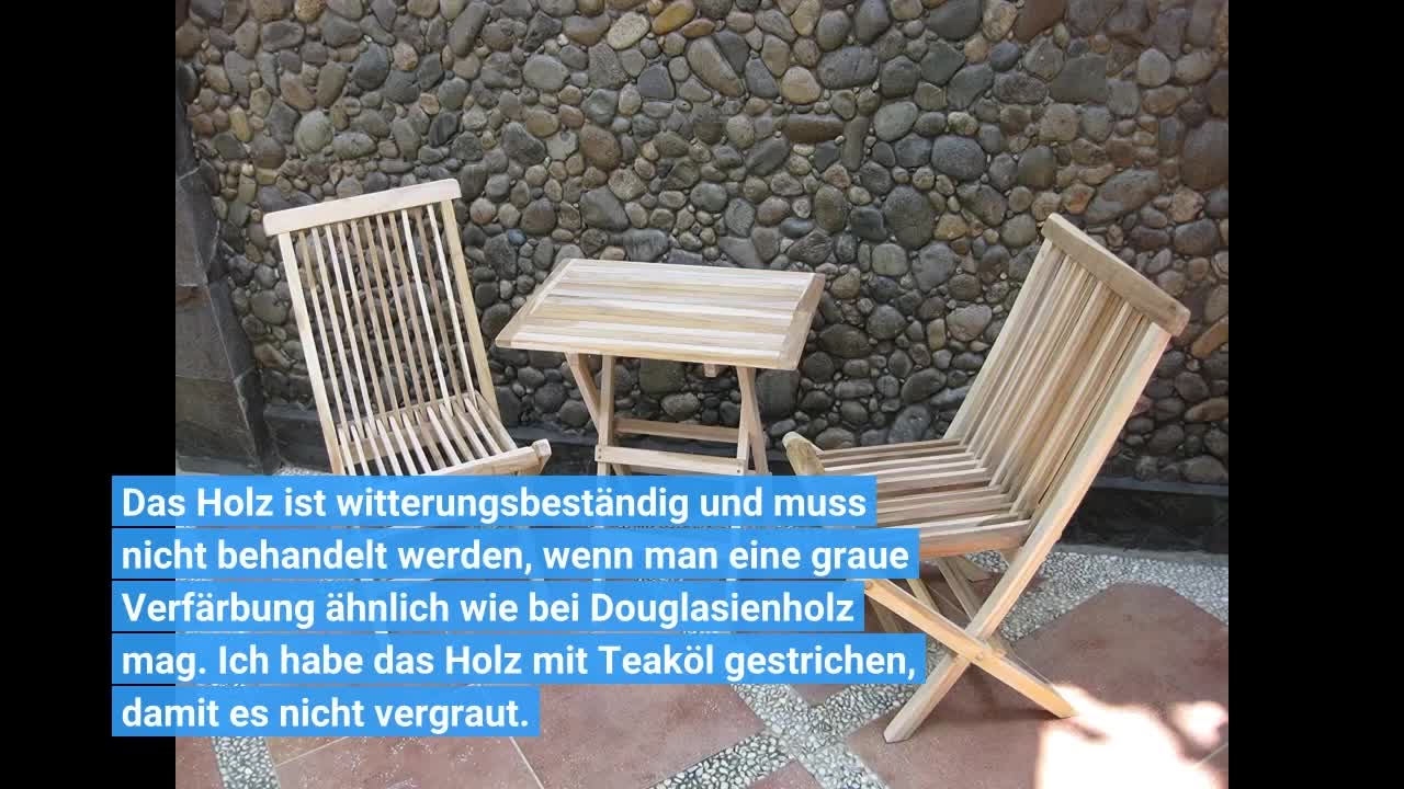 CHICREAT 3tlg. Sitzgruppe Teakholz Gartenset, Tisch eckig ca. 40x60 cm Klapptisch, Klappstuhl