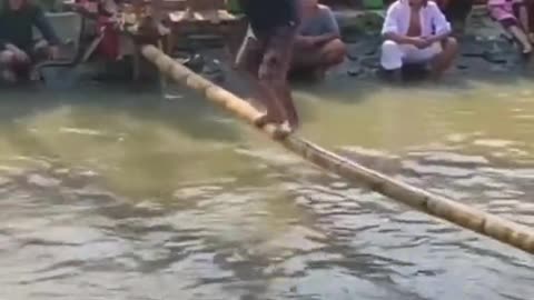 The 17 August 2023 competition runs on slippery bamboo