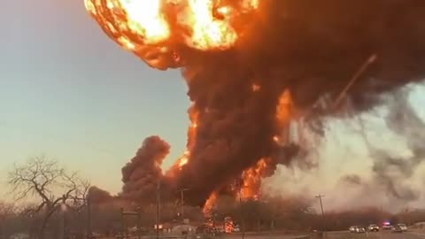 18-wheeler hit a train carrying liquid petroleum, coal, gasoline, and sulfuric acid.