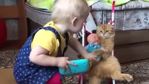 Baby & cat cute friendship