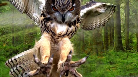 A beautiful owl pounces on its prey