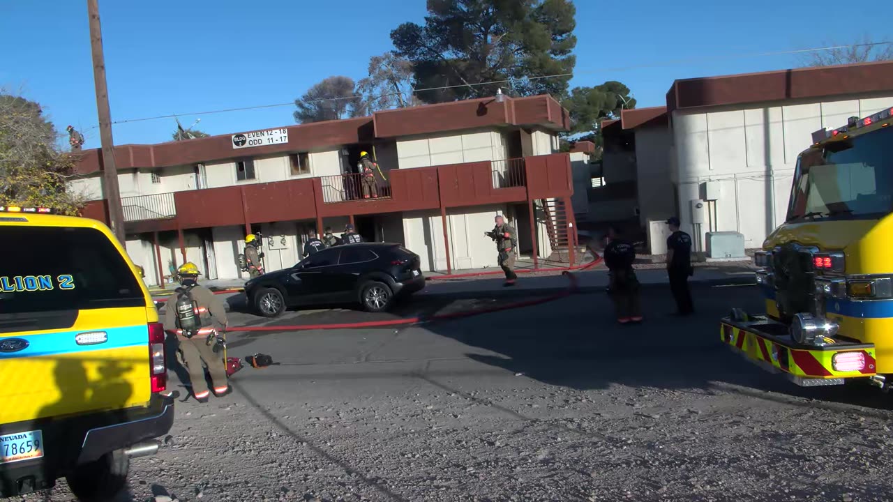 2-Alarm Apartment fire displaces nine residents kills two cats, near Harry Reid Intl. Airport