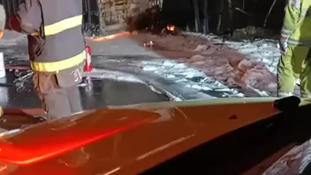 Tipped Truck Loaded with Paint Thinner Explodes on Fireman