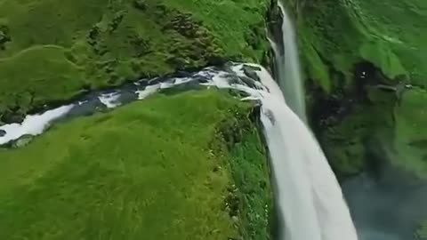 Waterfall drone views in Iceland