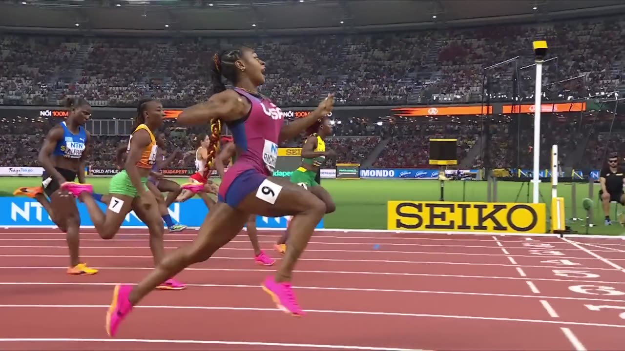 0:02 / 1:10 Sha'Carri Richardson blazes to 100m gold 🔥 | World Athletics Championships Budapest 23