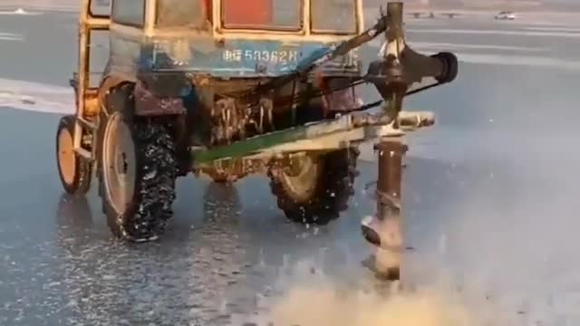 how to make a hole in a pond of ice