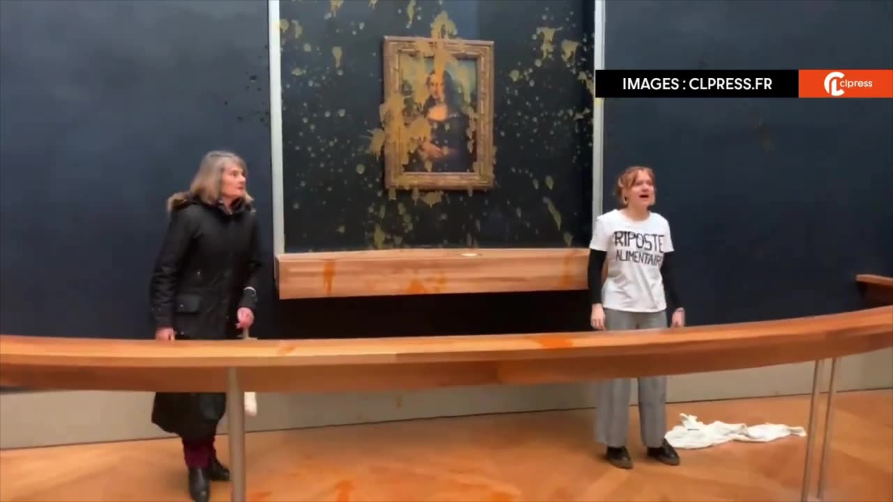 Climate radicals throw soup on Mona Lisa painting in the Louvre Museum, Paris.