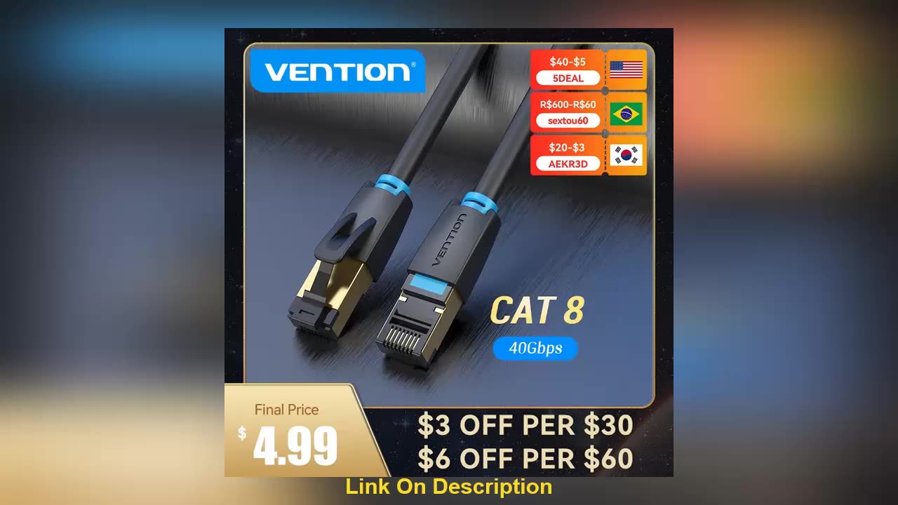 Discount Vention Cat8 Ethernet Cable STTP 40Gbps 2000