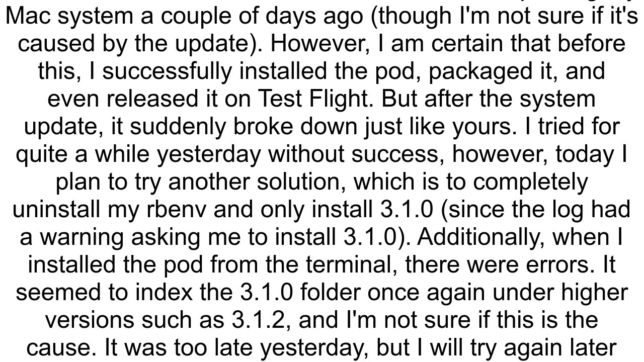External Dependency Manager in Unity installing Cocoapods succeeded but the pod tool cannot be foun