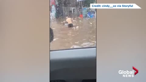 Thunderstorms flood parts of New York, stranding cars and swamping subway stations