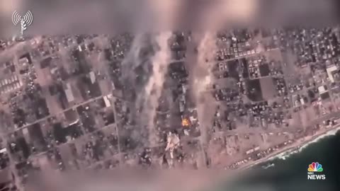 A video depicts Israeli airstrikes and rocket launches by Hamas in Gaza.