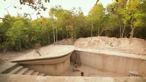 100 Days Building A Modern Underground Hut With A Grass Roof And A Swimming Pool