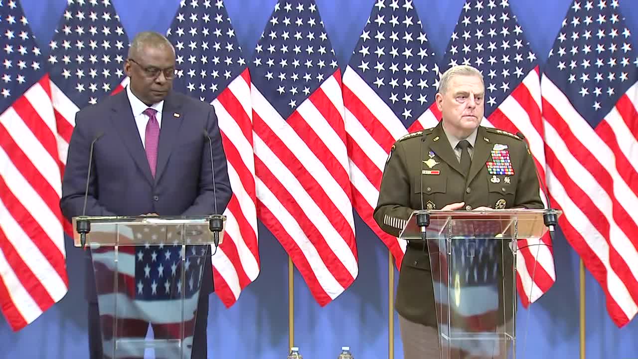 Defense secretary Lloyd Austin and Joint Chiefs Chair Gen. Mark Milley hold a briefing