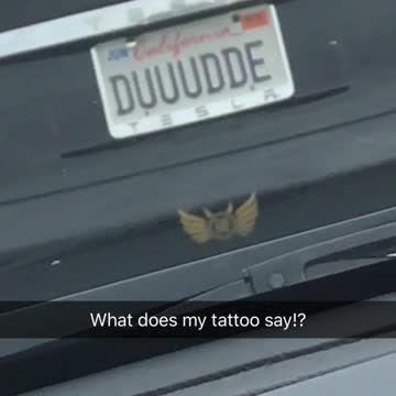 What does my tattoo say dude license plate