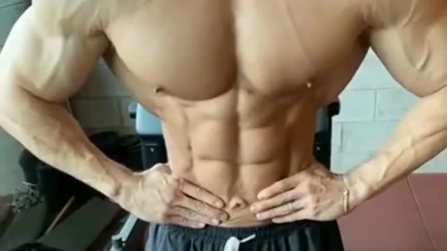 Teen aesthetic bodybuilder flex his muscles from korea