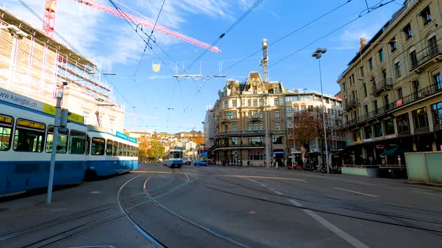 Blue Trams in Zurich