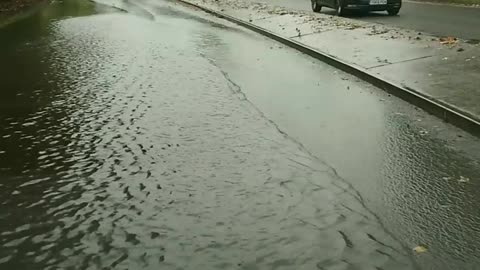 Flooded Road just after heavy rain Swindon England UK 31st October 2021