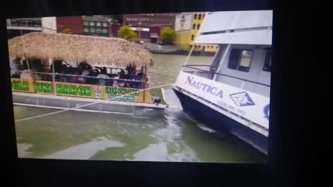 Cleveland Tiki Boat Runs into the Nautica Queen