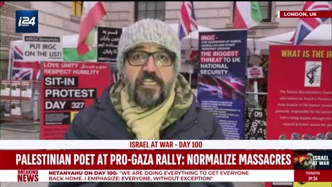 Palestinian poet at pro-Palestinian demonstration urges hateful rhetoric to legitimize atrocities