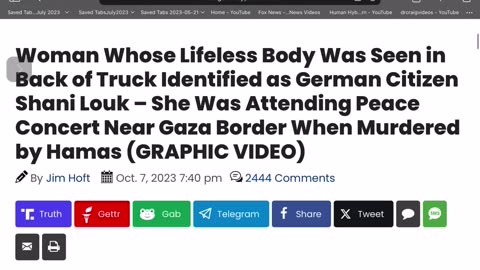 Lifeless Body Was Seen in Back of Truck Identified as German Citizen Shani Louk - Murdered by Hamas