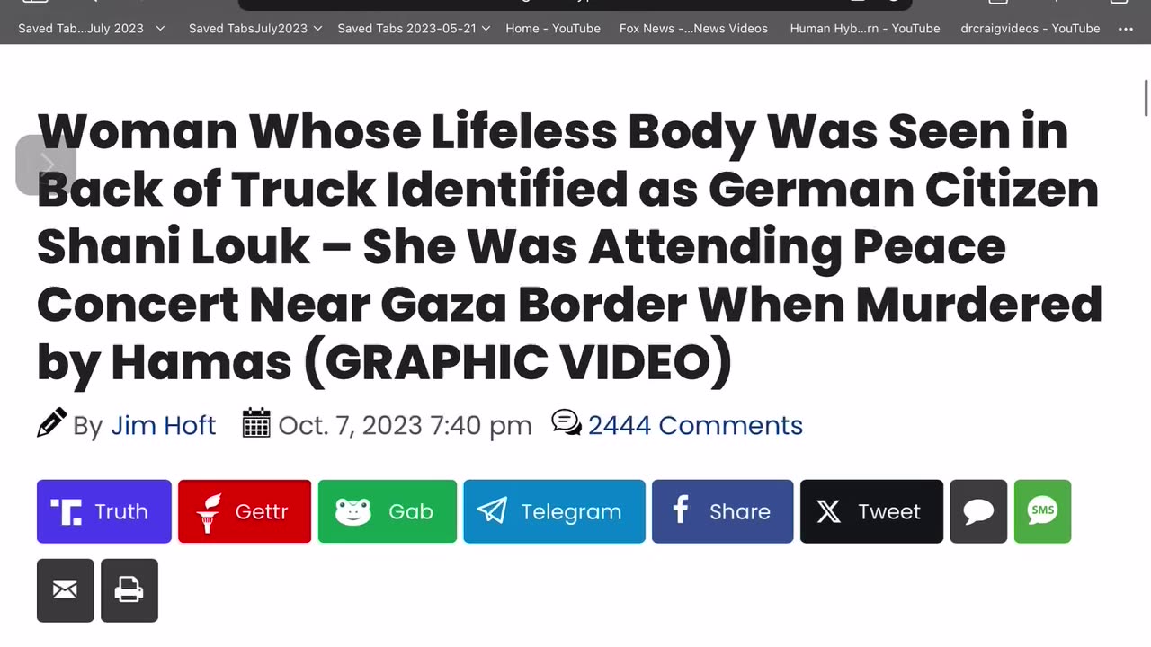 Lifeless Body Was Seen in Back of Truck Identified as German Citizen Shani Louk - Murdered by Hamas